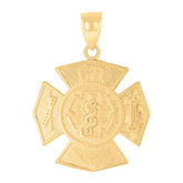 14kt Yellow Gold Mens Fire Department Badge Occupational Charm Pendant